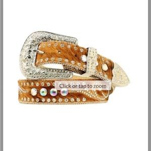 Nocona Western Belt Leather Hair On Hide Rhinestones Brown Size Medium
